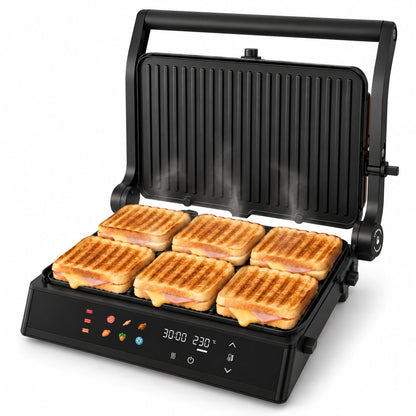 Tosti-ijzer XXL 2200W - PFAS-vrij - 9 Programma’s - Meat Probe - Touchscreen - Zwart