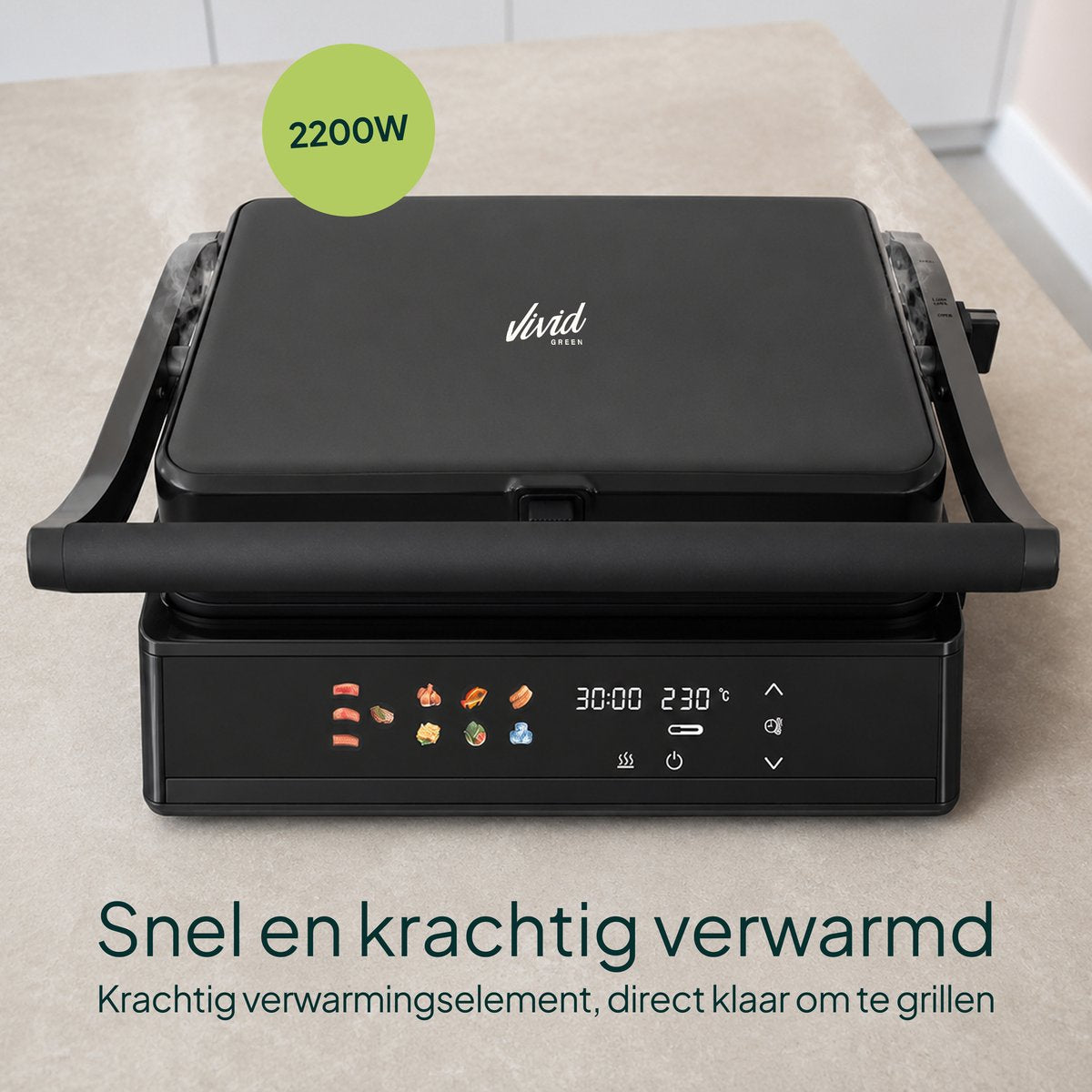 Tosti-ijzer XXL 2200W - PFAS-vrij - 9 Programma’s - Meat Probe - Touchscreen - Zwart