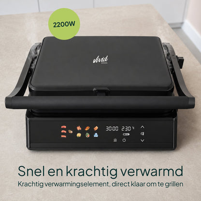 Tosti-ijzer XXL 2200W - PFAS-vrij - 9 Programma’s - Meat Probe - Touchscreen - Zwart