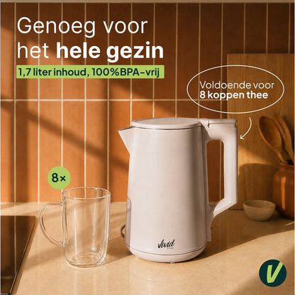 Waterkoker - 1.7L - Dubbelwandig - BPA-vrij - RVS - 2000W - Elektrisch - Beige