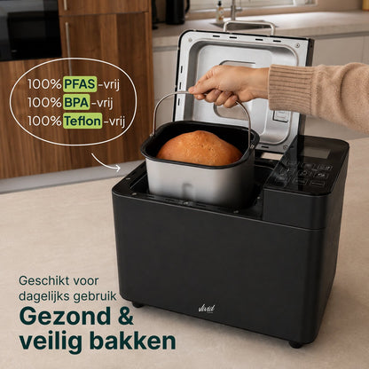 Broodbakmachine - Warmhoudfunctie & Timer - 18 programma's - 500/1000 gram - PFAS vrij - Glutenvrij programma - Broodmachine - 600W - Zwart