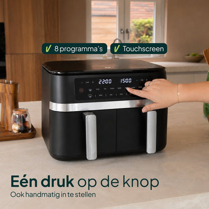 Dubbele Airfryer – 11 Liter – Dual Zone met SYNC – 2 Lades – 2950W – Heteluchtfriteuse – Tot 8 Personen – PFAS-vrij – Zwart