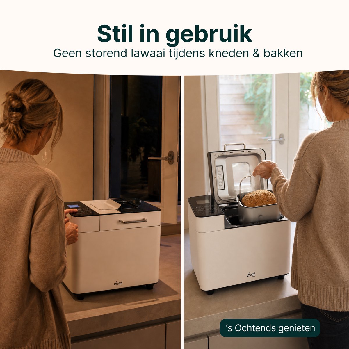 Broodbakmachine - Warmhoudfunctie & Timer - 18 programma's - 500/1000 gram - PFAS vrij - Glutenvrij programma - Broodmachine - 600W - Creme