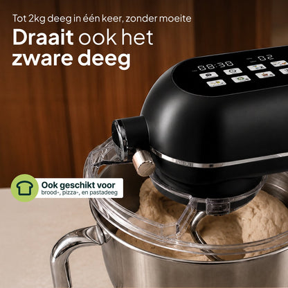 Luxe Keukenmixer - 7L Mengkom met Verwarmde Bodem - Rijsfunctie - Touchscreen & Timer - Vaatwasserbestendig - Keukenmachine - Keukenrobot - Zwart