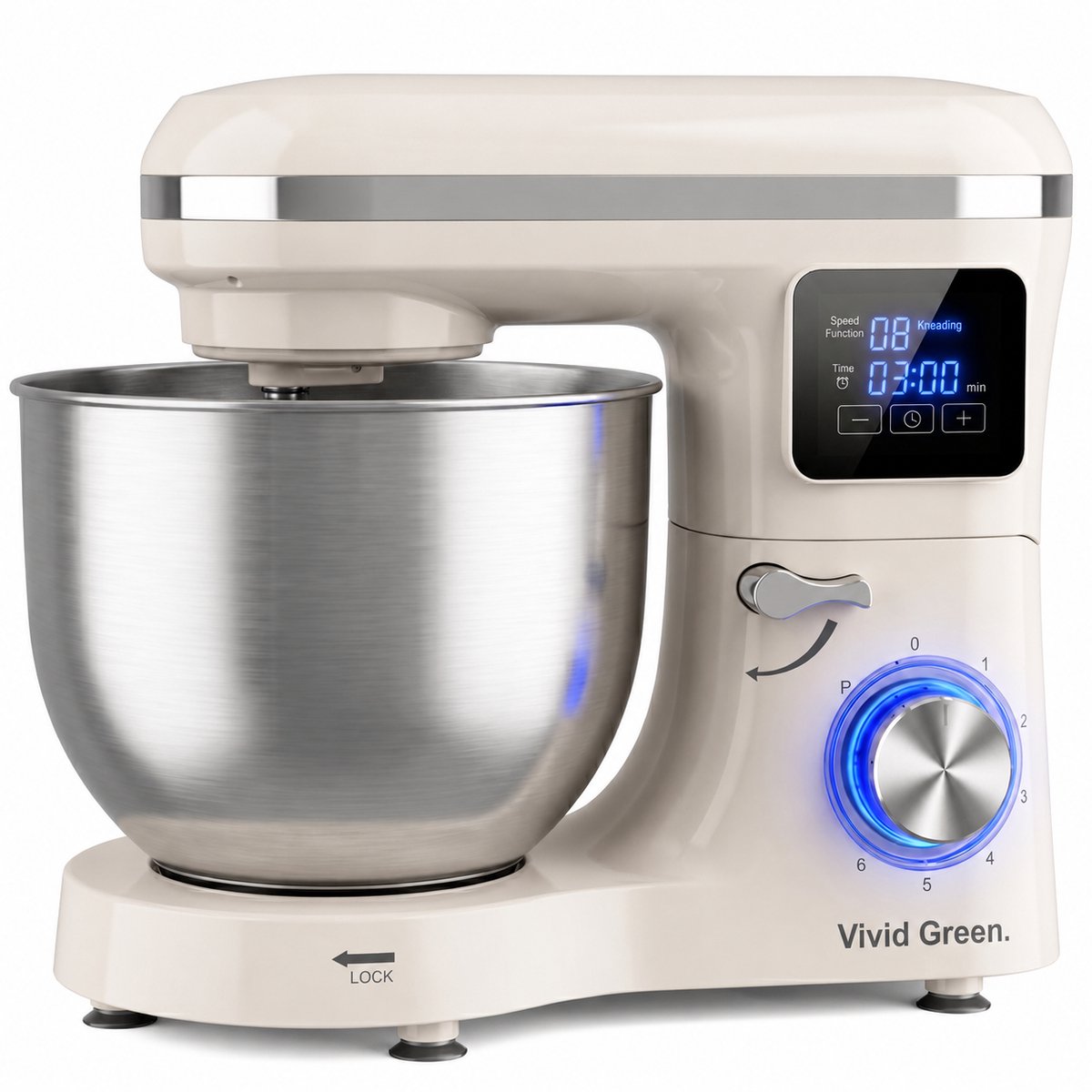 2000W Keukenmixer - Timer & Automatische Stop - Geschikt voor Zwaar Deeg - 6,2L Mengkom - Keukenmachine - Keukenrobot - Crème
