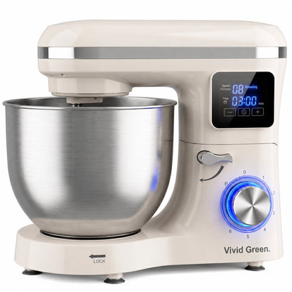 2000W Keukenmixer - Timer & Automatische Stop - Geschikt voor Zwaar Deeg - 6,2L Mengkom - Keukenmachine - Keukenrobot - Crème