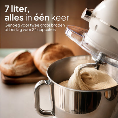Luxe Keukenmixer - 7L Mengkom met Verwarmde Bodem - Rijsfunctie - Touchscreen & Timer - Vaatwasserbestendig - Keukenmachine - Keukenrobot - Crème