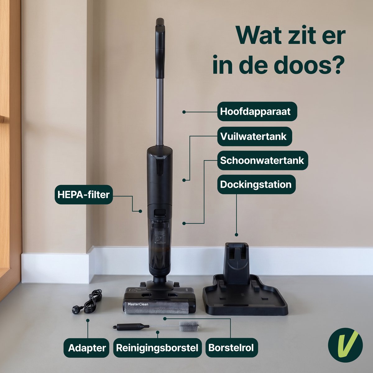 Vloerreiniger 2-in-1 - Nat- en Droog Steelstofzuiger - Met Dweilfunctie - Elektrische Dweil - Zelfreinigend