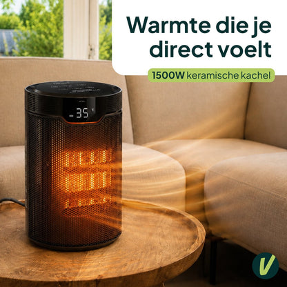 Keramische Elektrische Kachel 1500W - Ventilatorkachel - ECO-modus - Timer - Afstandsbediening - Zwart
