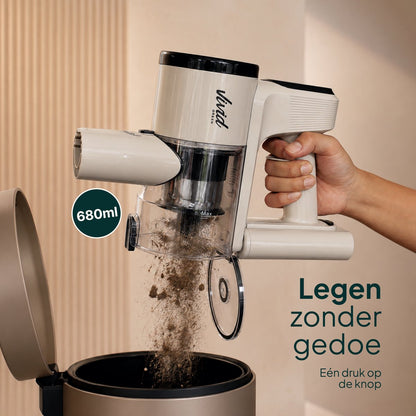 Draadloze Steelstofzuiger 150W - Kruimelzuiger - 40 Min Accuduur - LED Verlichting - HEPA Filter - Crème