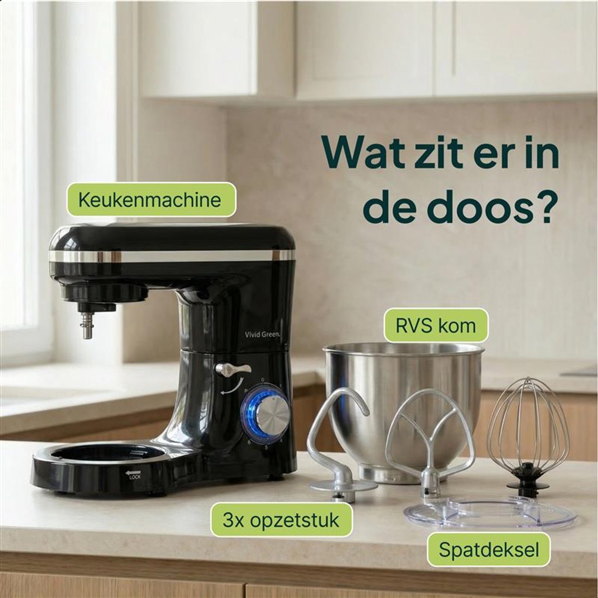 2000W Keukenmachine - Keukenrobot - 6.2L - Keukenmixer - Mixer met Mengkom - Zwart