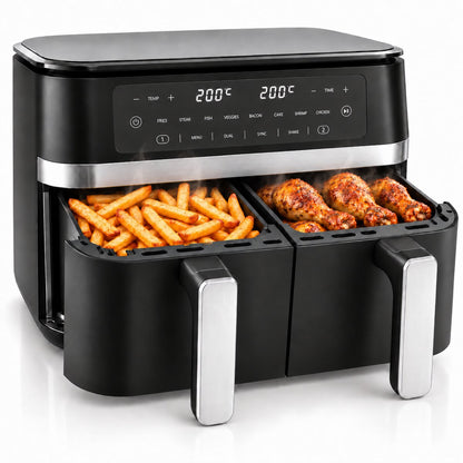 Dubbele Airfryer – 11 Liter – Dual Zone met SYNC – 2 Lades – 2950W – Heteluchtfriteuse – Tot 8 Personen – PFAS-vrij – Zwart