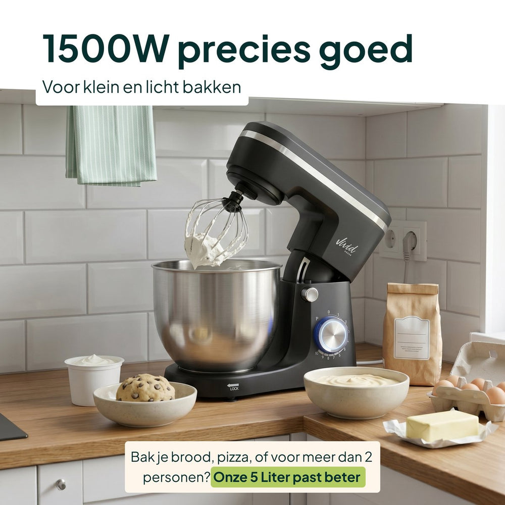 1500W Keukenmixer - 10 Snelheden - 3,8L Mengkom - Keukenmachine - Keukenrobot - Zwart