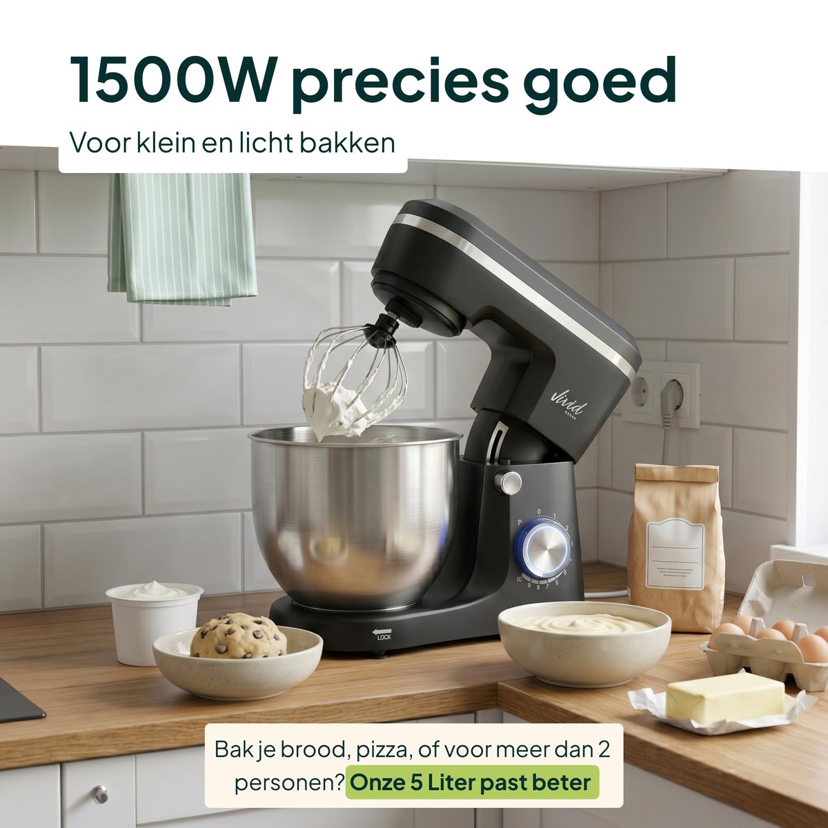 1500W Keukenmixer - 10 Snelheden - 3,8L Mengkom - Keukenmachine - Keukenrobot - Zwart