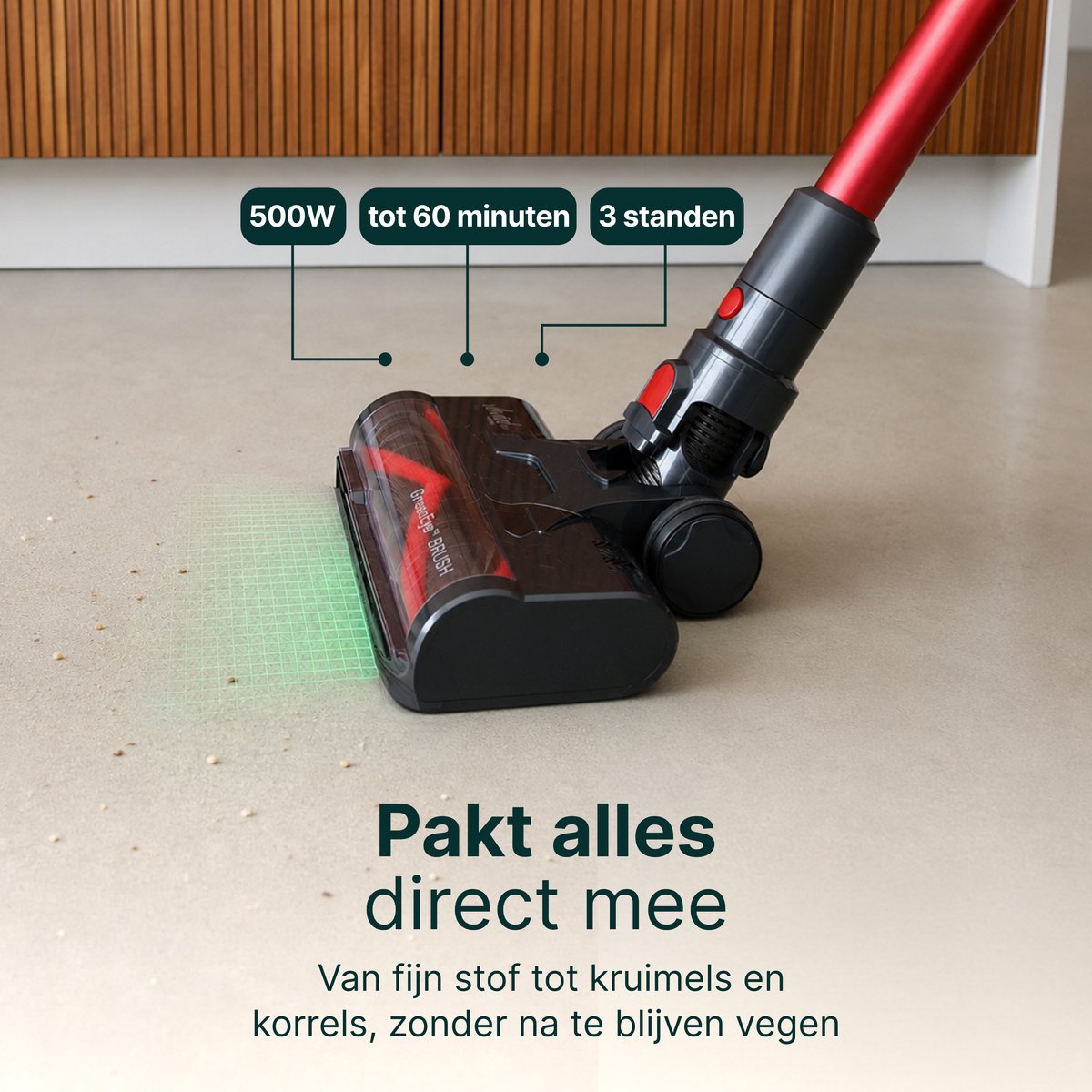 500W Steelstofzuiger - Met Dweilfunctie - Kruimelzuiger - Flexibele Stang - Stofzuiger 32kPa Zuigkracht