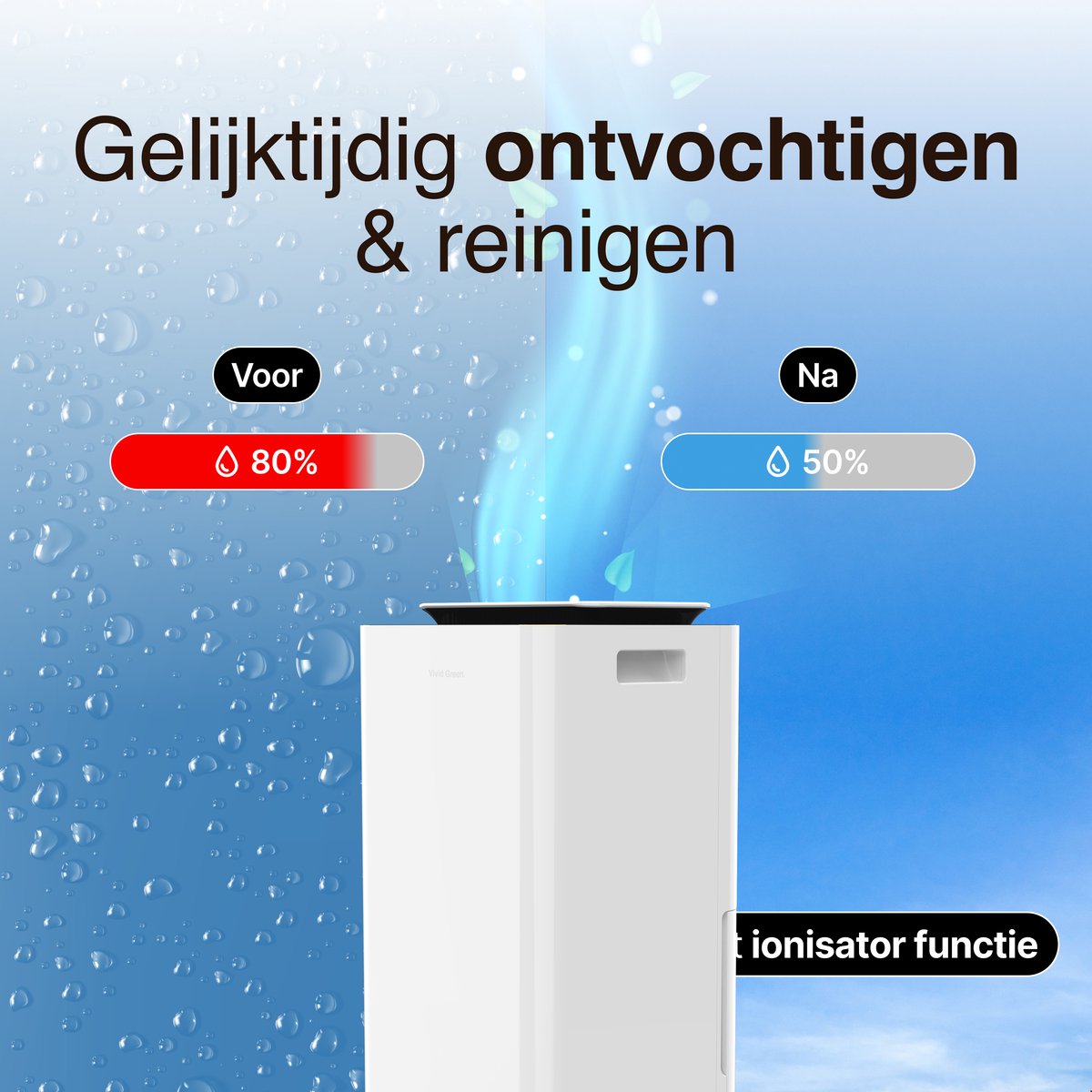 Luchtontvochtiger en Luchtreiniger - 12L - HEPA filter - 210W - Wit