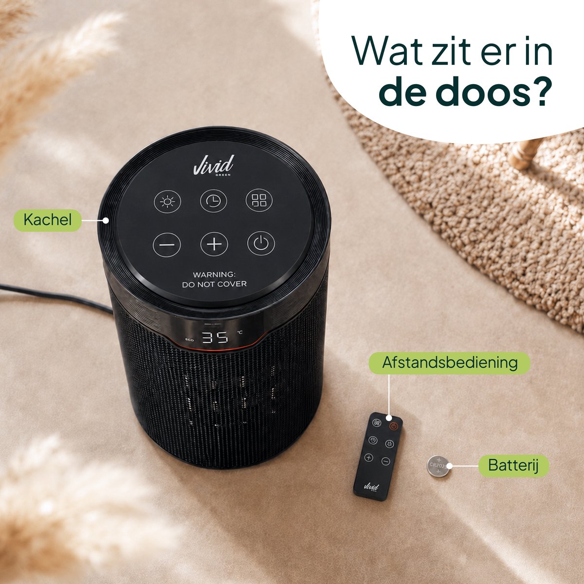 Keramische Elektrische Kachel 1500W - Ventilatorkachel - ECO-modus - Timer - Afstandsbediening - Zwart