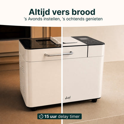 Broodbakmachine - Warmhoudfunctie & Timer - 18 programma's - 500/1000 gram - PFAS vrij - Glutenvrij programma - Broodmachine - 600W - Creme