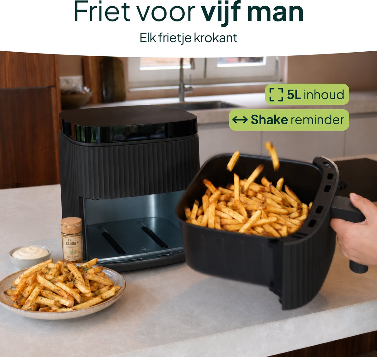 Airfryer 5L - Heteluchtfriteuse - PFAS-vrij - 1500W - 12 Programma’s - Zwart