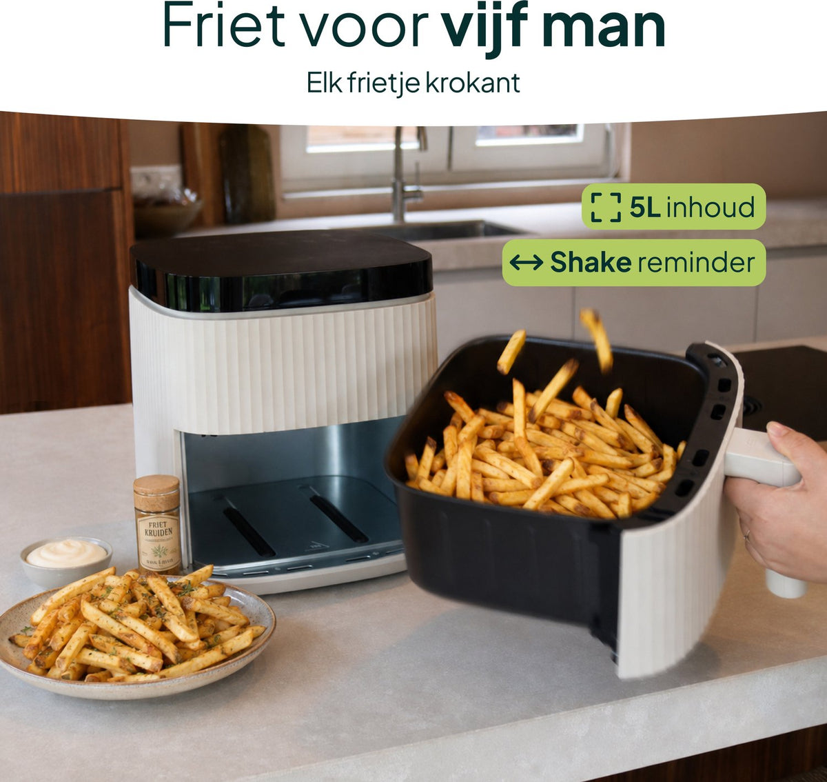 Airfryer 5L - PFAS-vrij - 1500W - 12 Programma’s - Touchscreen - Crème