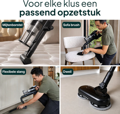 Draadloze Steelstofzuiger met Dweilfunctie - 400W - 30 kPa - 2 Accu’s - 70 Min Accuduur - Zwart