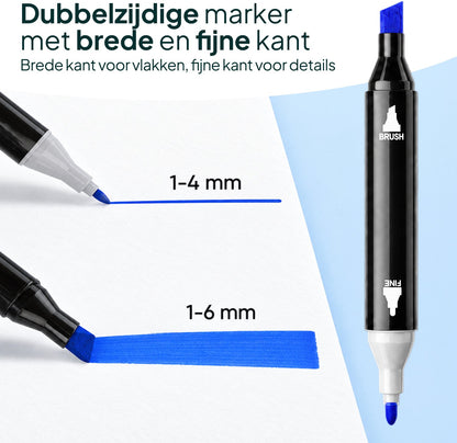 Twinmarkers 204 stuks voor volwassenen - Alcohol markers - Stiften - Markeerstiften