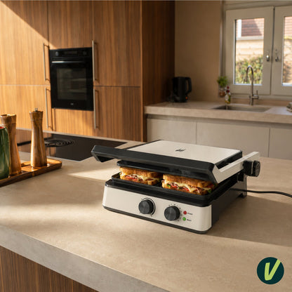 Tosti-ijzer & Contactgrill 2200W - PFAS-vrij - Inclusief Wafelplaten - Timer - 4 Tosti’s - Crème