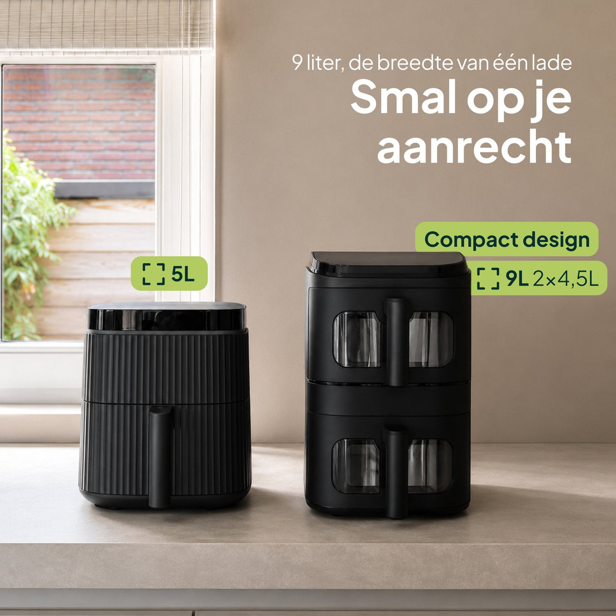 Airfryer 9L - Dubbele Mand Verticaal - PFAS-vrij - 2500W - Dual Zone - Kijkvenster - Zwart