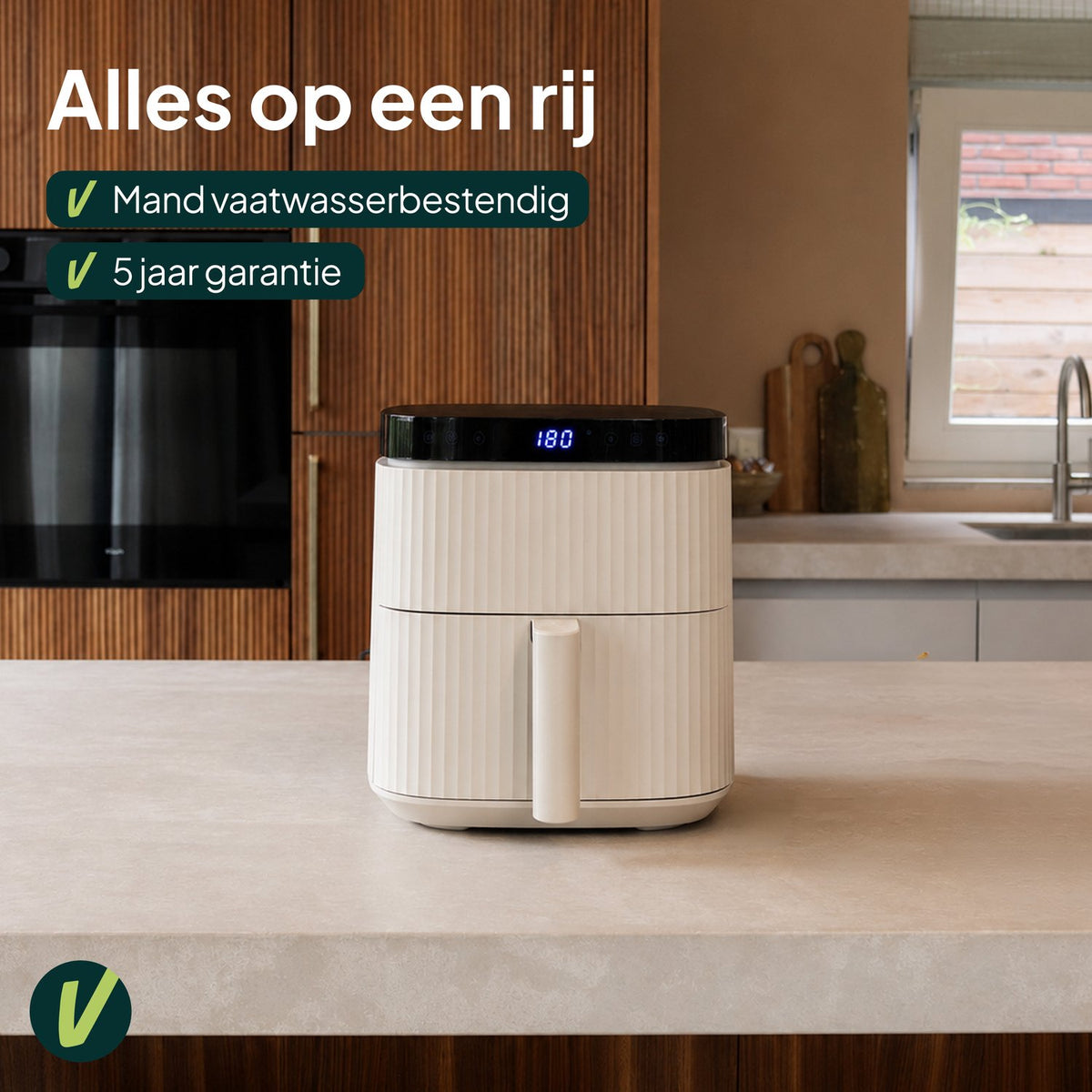 Airfryer 5L - PFAS-vrij - 1500W - 12 Programma’s - Touchscreen - Crème