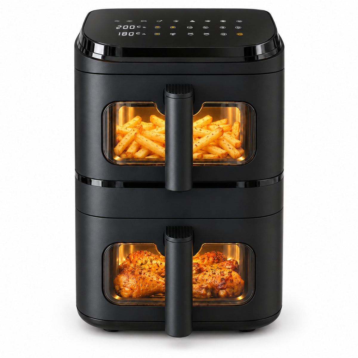 Airfryer 9L - Dubbele Mand Verticaal - PFAS-vrij - 2500W - Dual Zone - Kijkvenster - Zwart