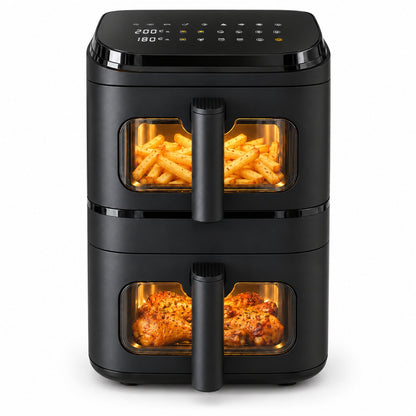 Airfryer 9L - Dubbele Mand Verticaal - PFAS-vrij - 2500W - Dual Zone - Kijkvenster - Zwart