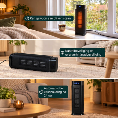 Keramische Elektrische Kachel 2000W - Ventilatorkachel - ECO-modus - Timer - Afstandsbediening - Zwart