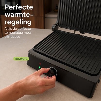 Tosti-ijzer & Contactgrill XXL 2200W - PFAS-vrij - 6 Tosti’s - Uitneembare Platen - Zwart