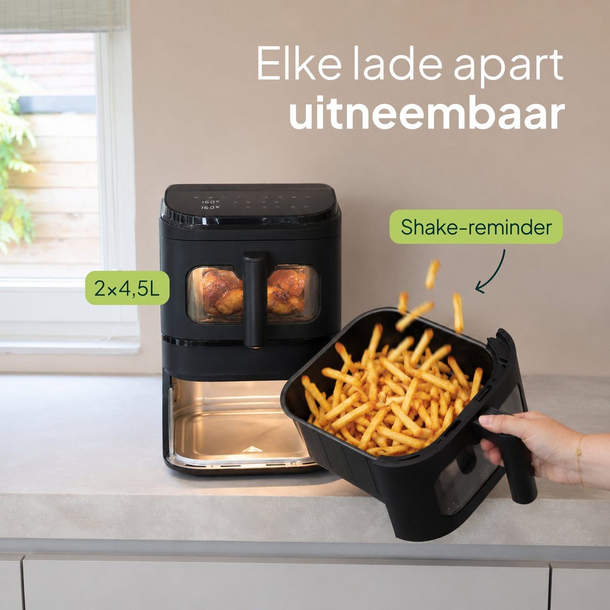 Airfryer 9L - Dubbele Mand Verticaal - PFAS-vrij - 2500W - Dual Zone - Kijkvenster - Zwart
