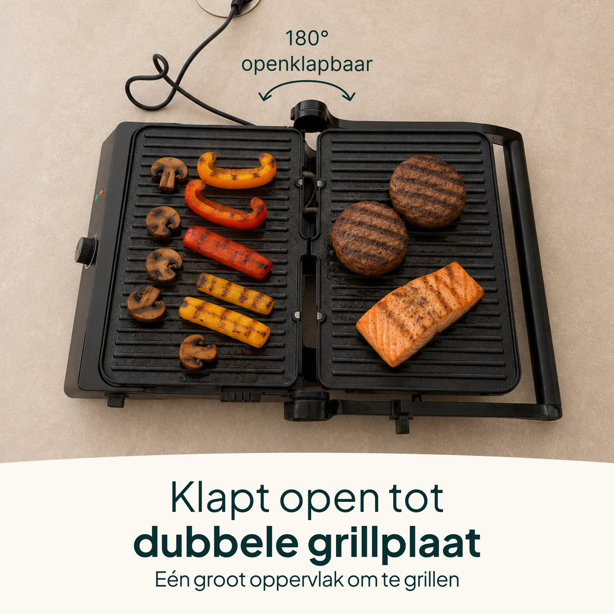 Tosti-ijzer & Contactgrill XXL 2200W - PFAS-vrij - 6 Tosti’s - Uitneembare Platen - Zwart