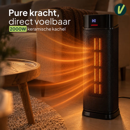 Keramische Elektrische Kachel 2000W - Ventilatorkachel - ECO-modus - Timer - Afstandsbediening - Zwart