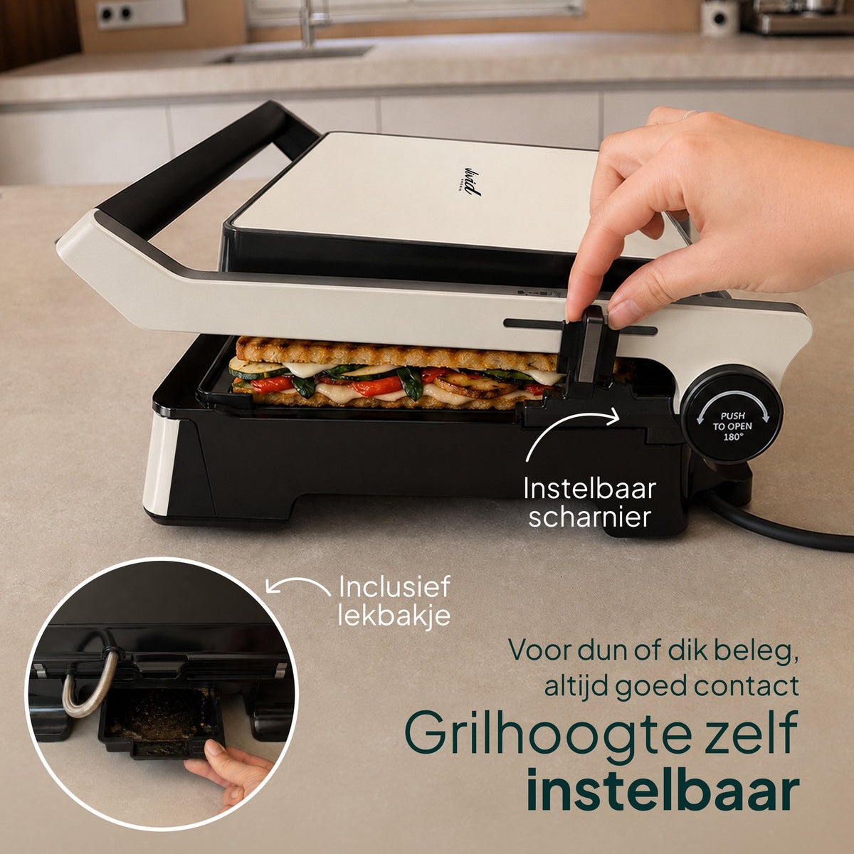 Tosti-ijzer & Contactgrill 2200W - PFAS-vrij - Inclusief Wafelplaten - Timer - 4 Tosti’s - Crème