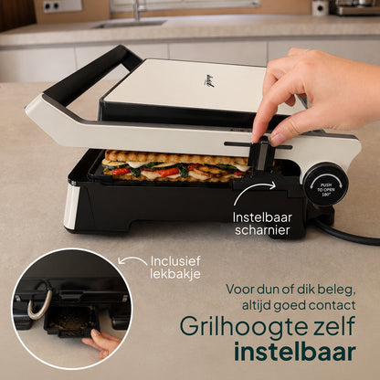 Tosti-ijzer & Contactgrill 2200W - PFAS-vrij - Inclusief Wafelplaten - Timer - 4 Tosti’s - Crème