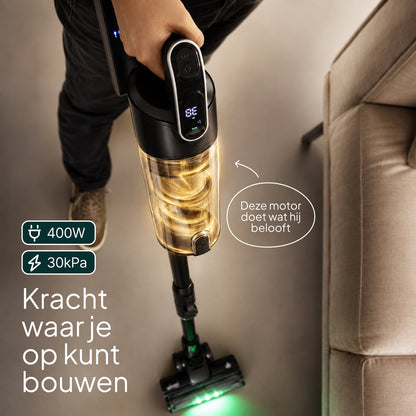 Draadloze Steelstofzuiger met Dweilfunctie - 400W - 30 kPa - 2 Accu’s - 70 Min Accuduur - Zwart