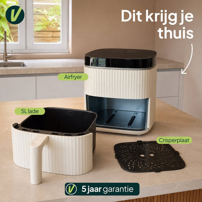 Airfryer 5L - PFAS-vrij - 1500W - 12 Programma’s - Touchscreen - Crème