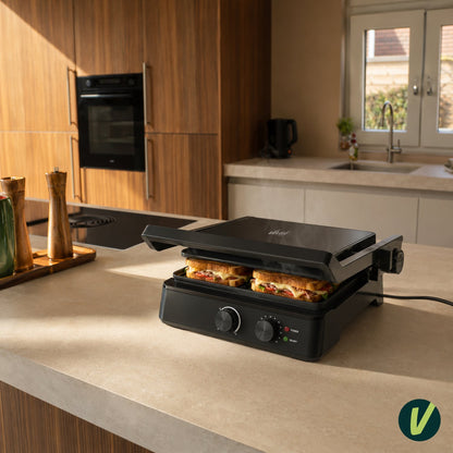 Tosti-ijzer & Contactgrill 2200W - PFAS-vrij - Inclusief Wafelplaten - Timer - 4 Tosti’s - Zwart