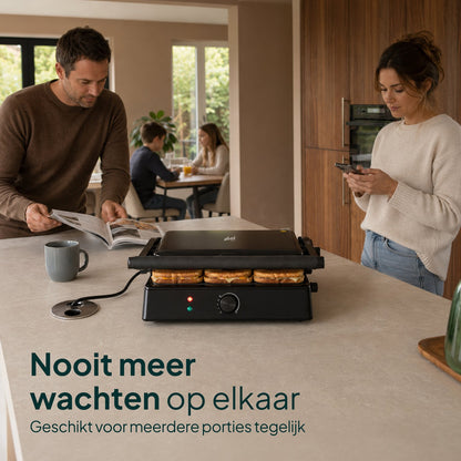 Tosti-ijzer & Contactgrill XXL 2200W - PFAS-vrij - 6 Tosti’s - Uitneembare Platen - Zwart