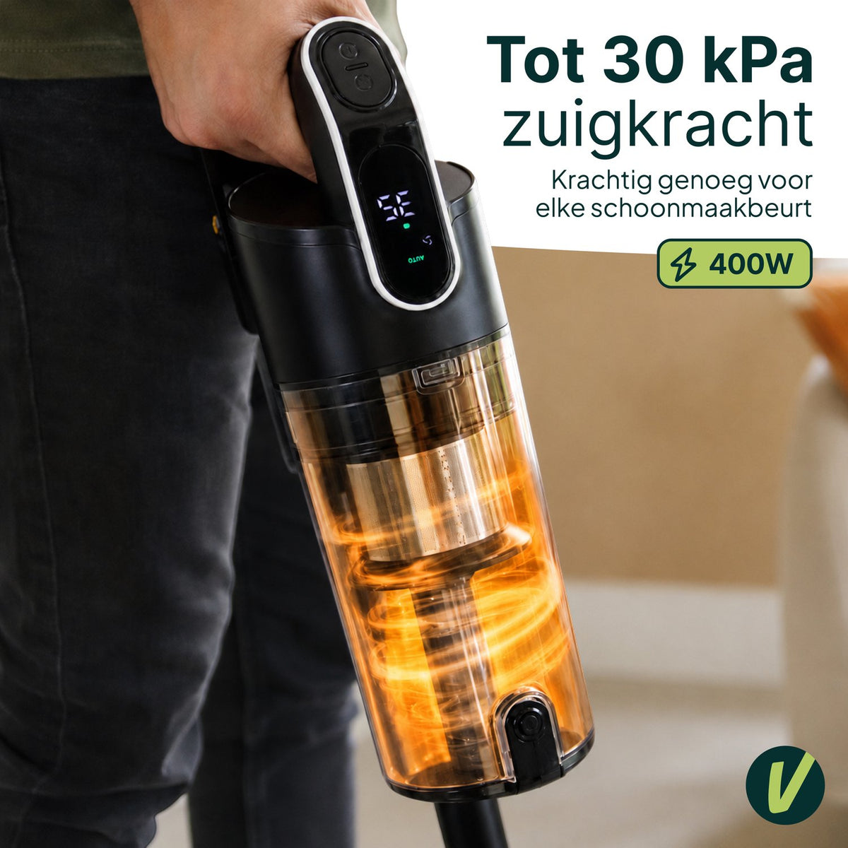 Draadloze Steelstofzuiger 400W - 30 kPa - 70 Min Accuduur - Kruimelzuiger - HEPA Filter - Zwart