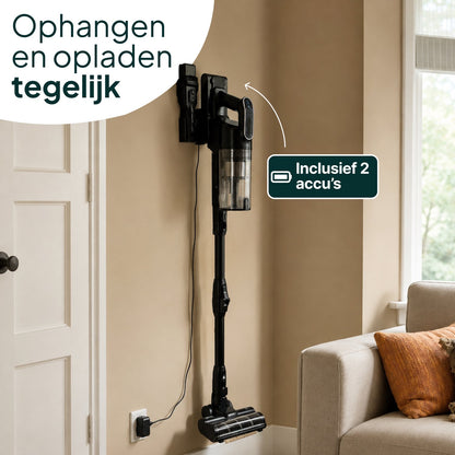 Draadloze Steelstofzuiger met Dweilfunctie - 400W - 30 kPa - 2 Accu’s - 70 Min Accuduur - Zwart