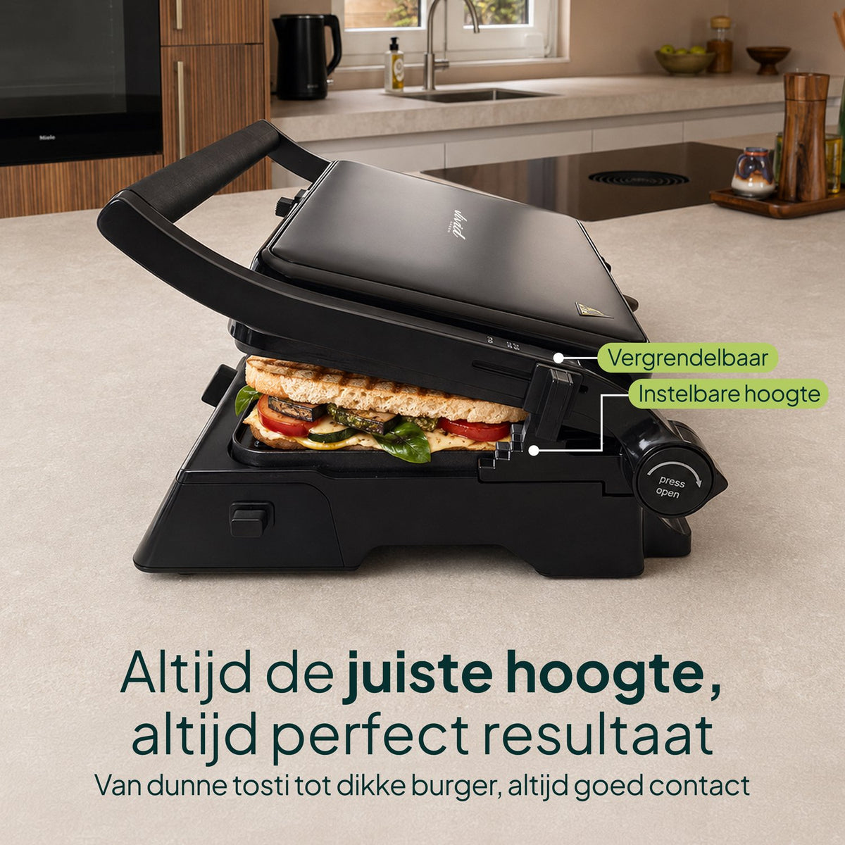 Tosti-ijzer & Contactgrill XXL 2200W - PFAS-vrij - 6 Tosti’s - Uitneembare Platen - Zwart