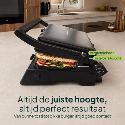 Tosti-ijzer & Contactgrill XXL 2200W - PFAS-vrij - 6 Tosti’s - Uitneembare Platen - Zwart