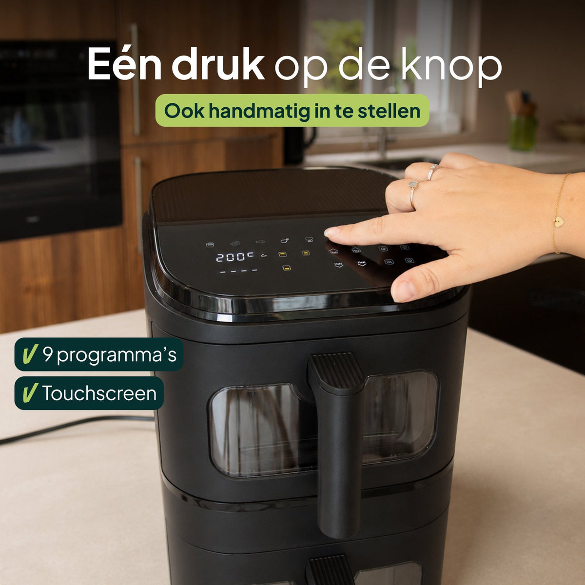 Airfryer 9L - Dubbele Mand Verticaal - PFAS-vrij - 2500W - Dual Zone - Kijkvenster - Zwart