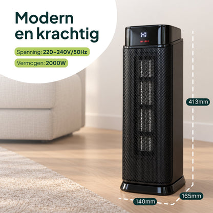 Keramische Elektrische Kachel 2000W - Ventilatorkachel - ECO-modus - Timer - Afstandsbediening - Zwart