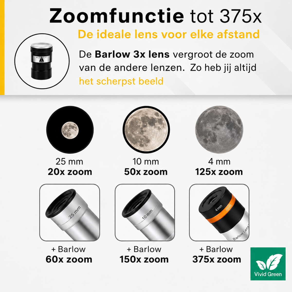 Telescoop complete set - 375x zoom - Sterrenkijker - Geschikt voor kinderen en volwassenen - Wit