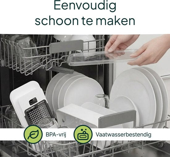 Groentesnijder Multifunctioneel & Mandoline Keukensnijder - 13-delig - Uienhakker Met Opvangbak 1,3L - Inclusief Bewaardeksel - Wit